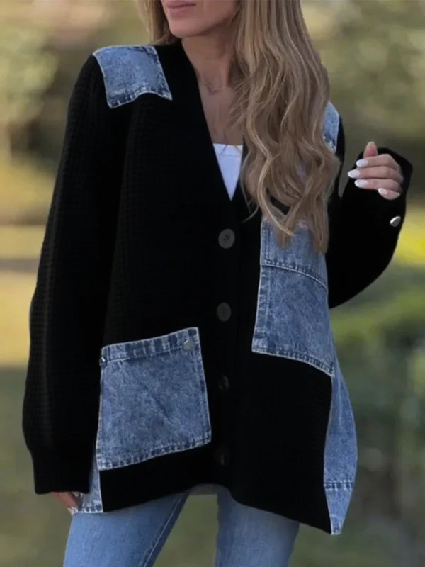 Women Spliced Knitted Casual Coat