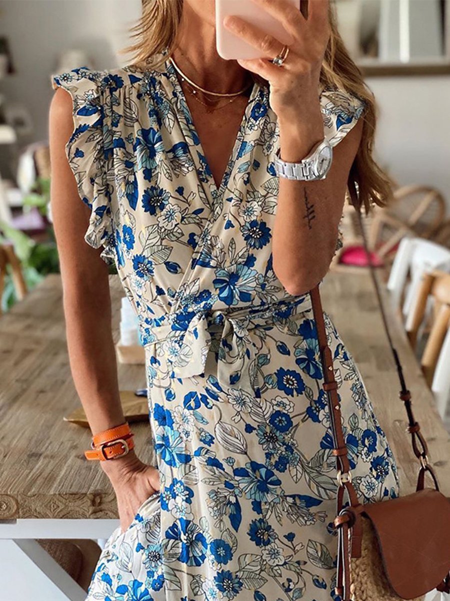 Lunimesd Floral Lotus Sleeve Dress