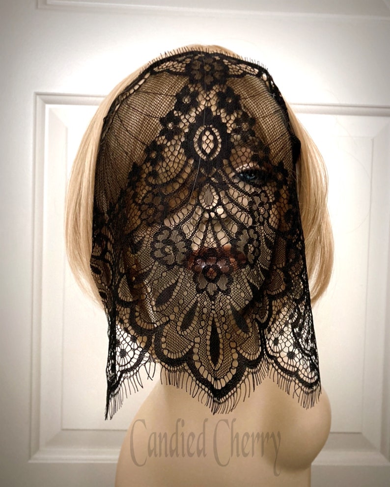 Wide Coverage Black Eyelash Lace Mask Veil 80