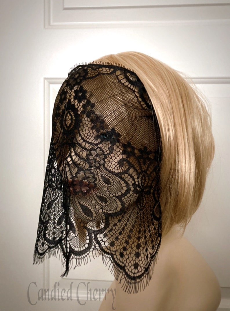 Wide Coverage Black Eyelash Lace Mask Veil 80