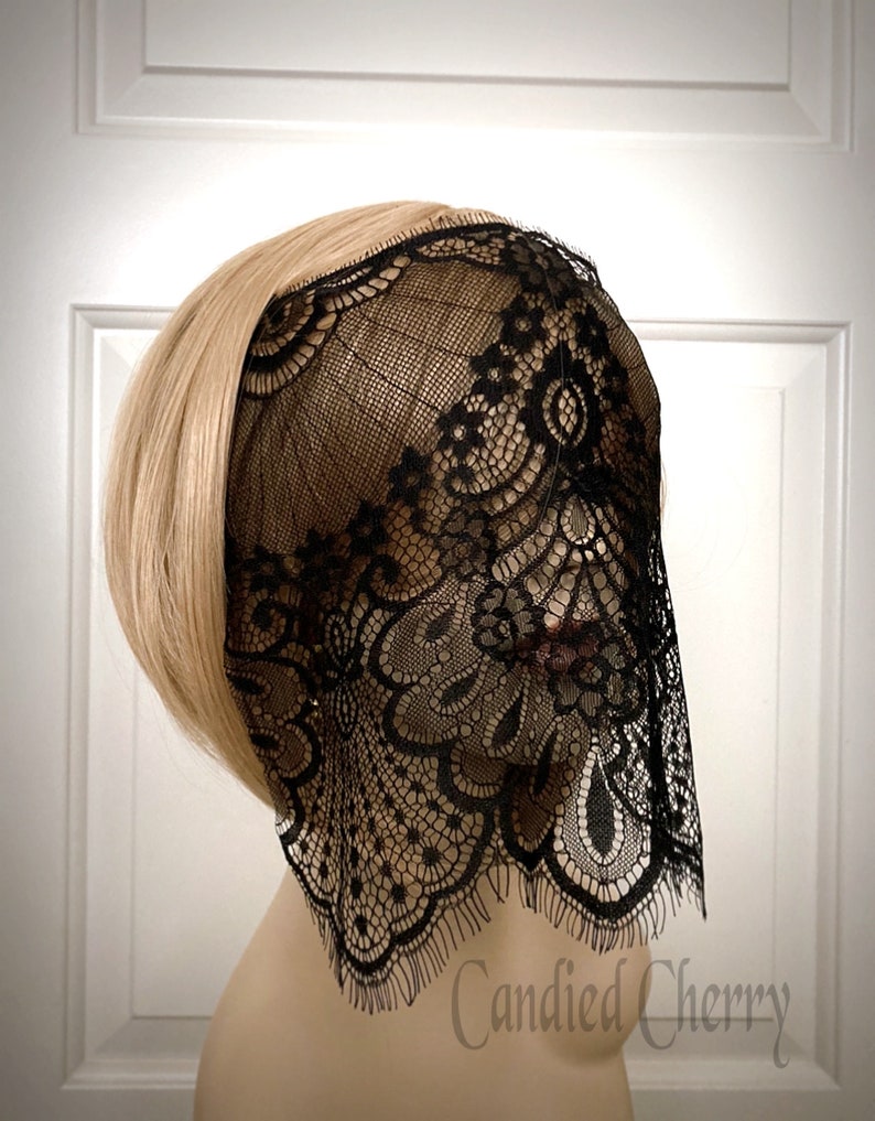 Wide Coverage Black Eyelash Lace Mask Veil 80