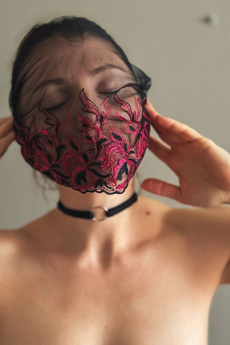 Black Lace Eyes Mask: Erotic BDSM Face Covering 177