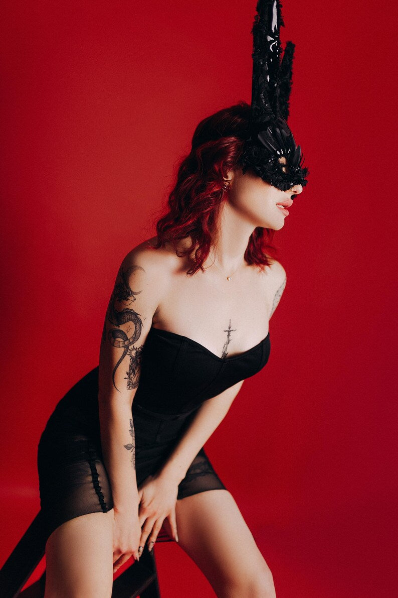 Black bunny mask Venetian Jewelry headpiece