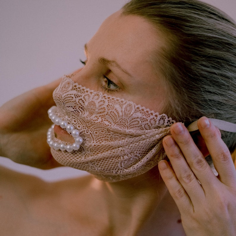 Beige lace mask with beads - Sexy Eyes mask 163