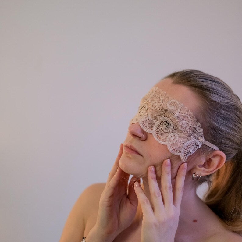Beige Lace Blindfold, Sexy Eye Mask Lingerie 178