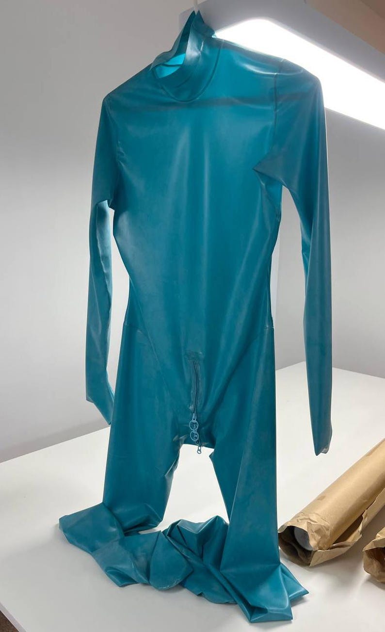 Teal Latex Full-Body Catsuit – Sleek Futuristic Bodysuit