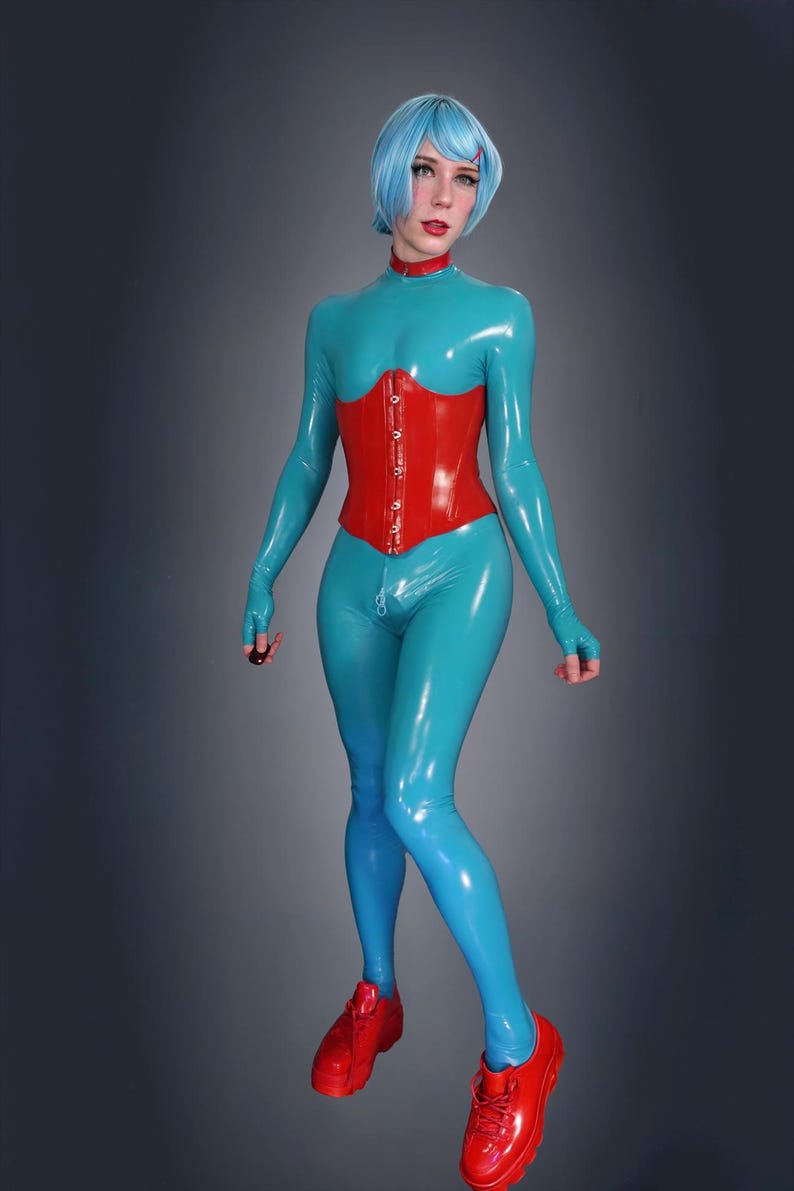 Teal Latex Full-Body Catsuit – Sleek Futuristic Bodysuit