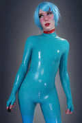 Teal Latex Full-Body Catsuit – Sleek Futuristic Bodysuit