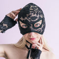 Handmade black lace half-face mask 60