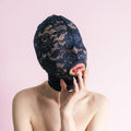Handmade blue full-face mask with only the mouth showing 72
