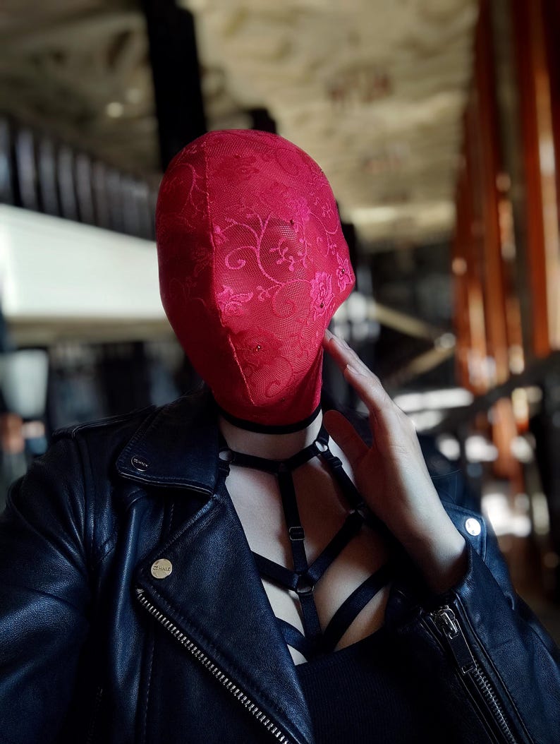 Handmade red lace full face mask 27