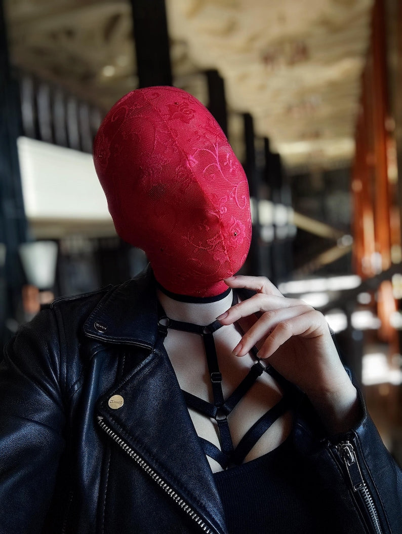 Handmade red lace full face mask 27