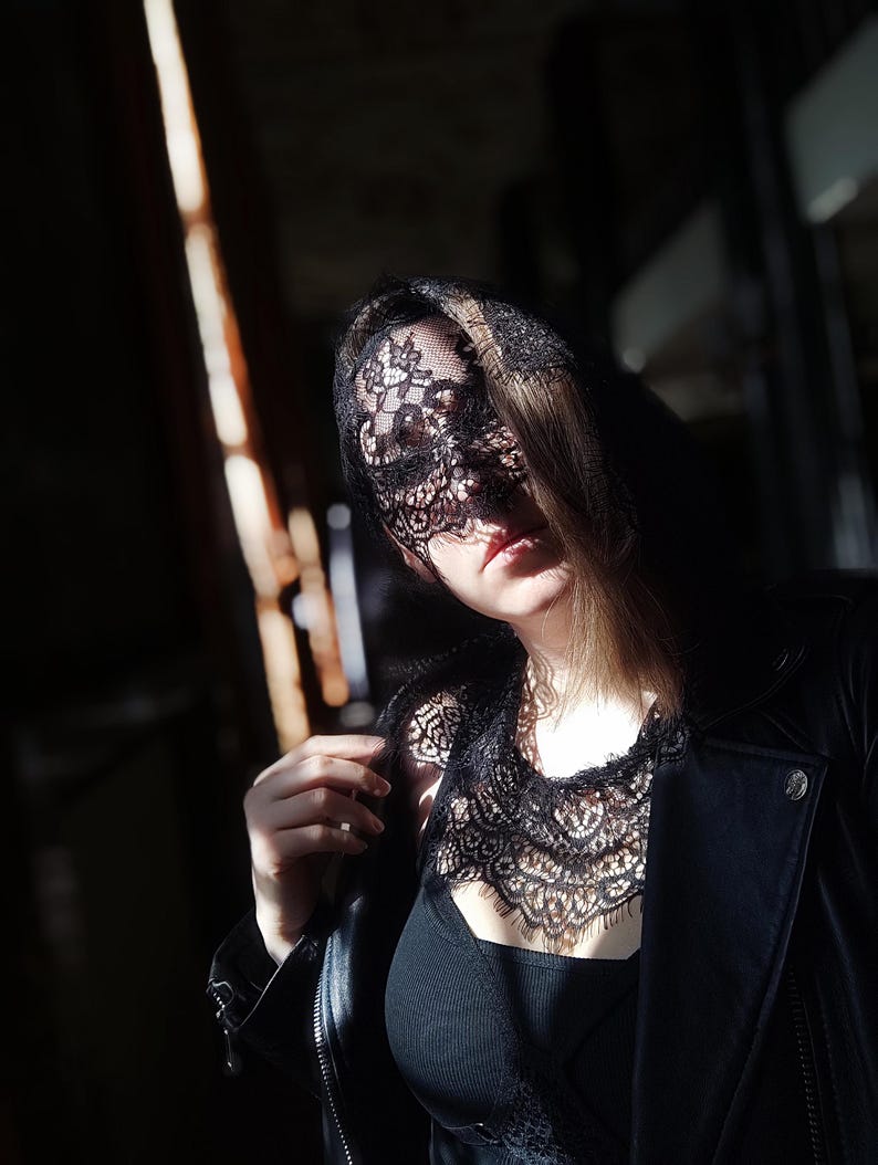 Handmade black half face lace mask 46