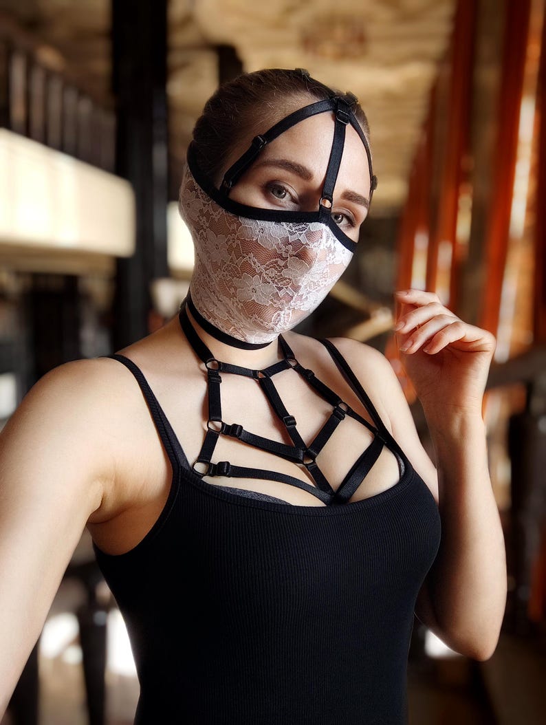 Handmade white lace mask with straps 48