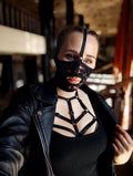 Handmade black lace half-face mask with exposed mouth 10