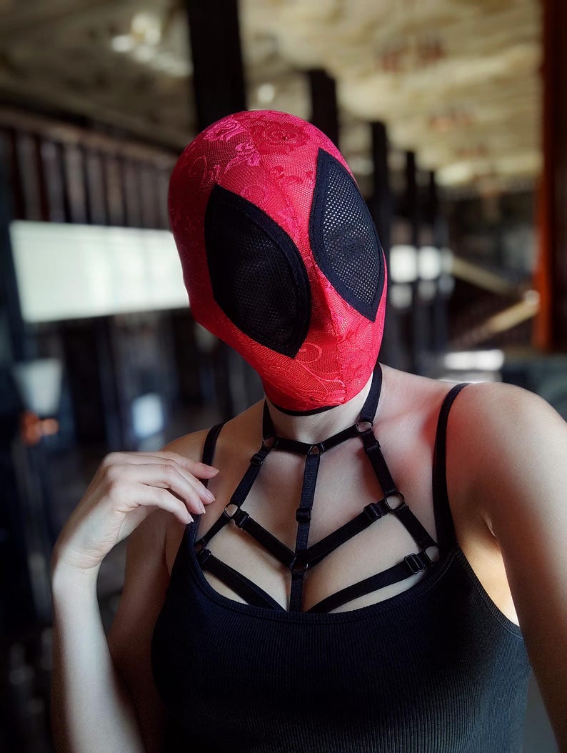 Handmade black full-face mask with red eyes 81