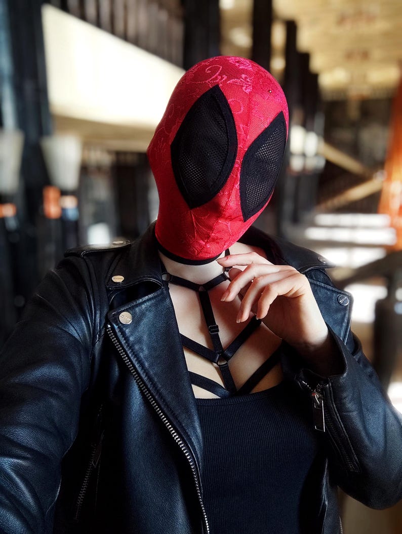 Handmade black full-face mask with red eyes 81