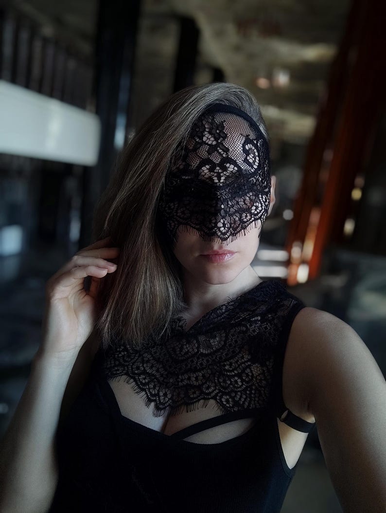 Handmade black half face lace mask 46
