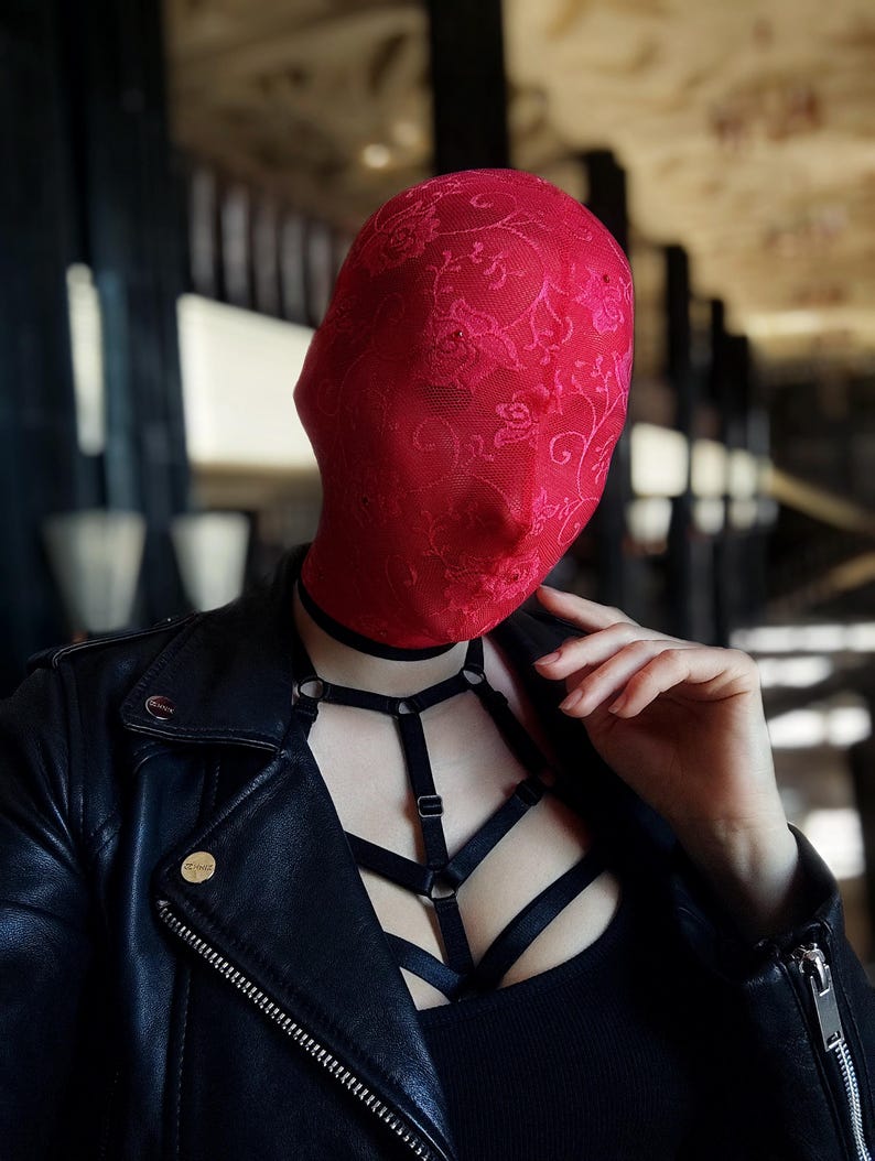 Handmade red lace full face mask 27