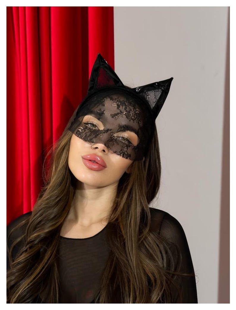 Black Lace Cat Mask with Ears
