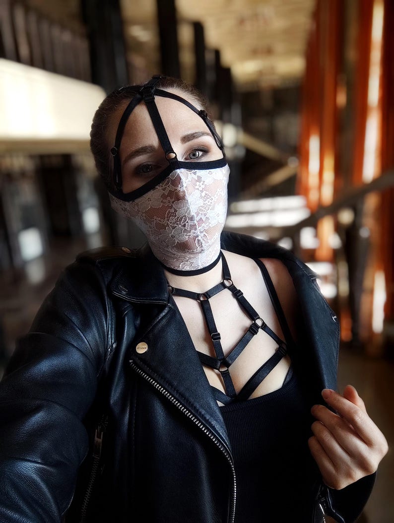 Handmade white lace mask with straps 48
