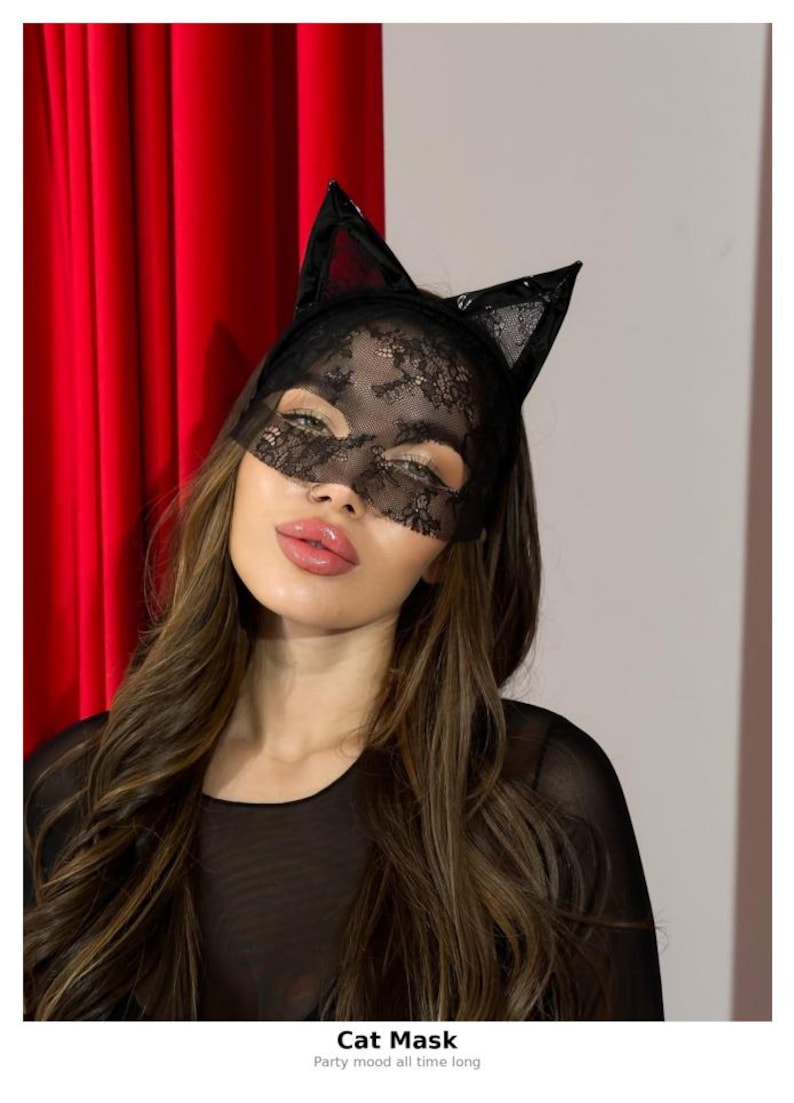 Black Lace Cat Mask with Ears