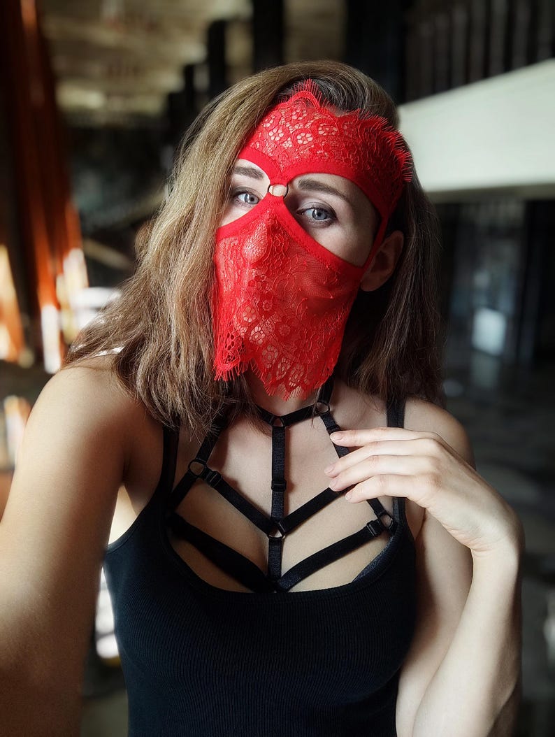 Handmade Red Lace Mask 43