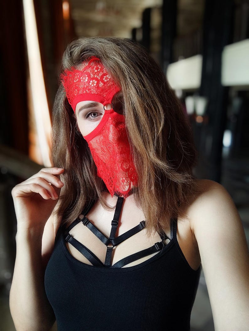 Handmade Red Lace Mask 43