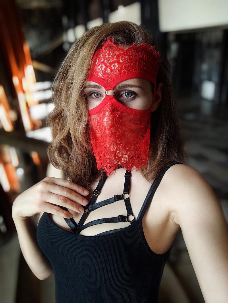 Handmade Red Lace Mask 43