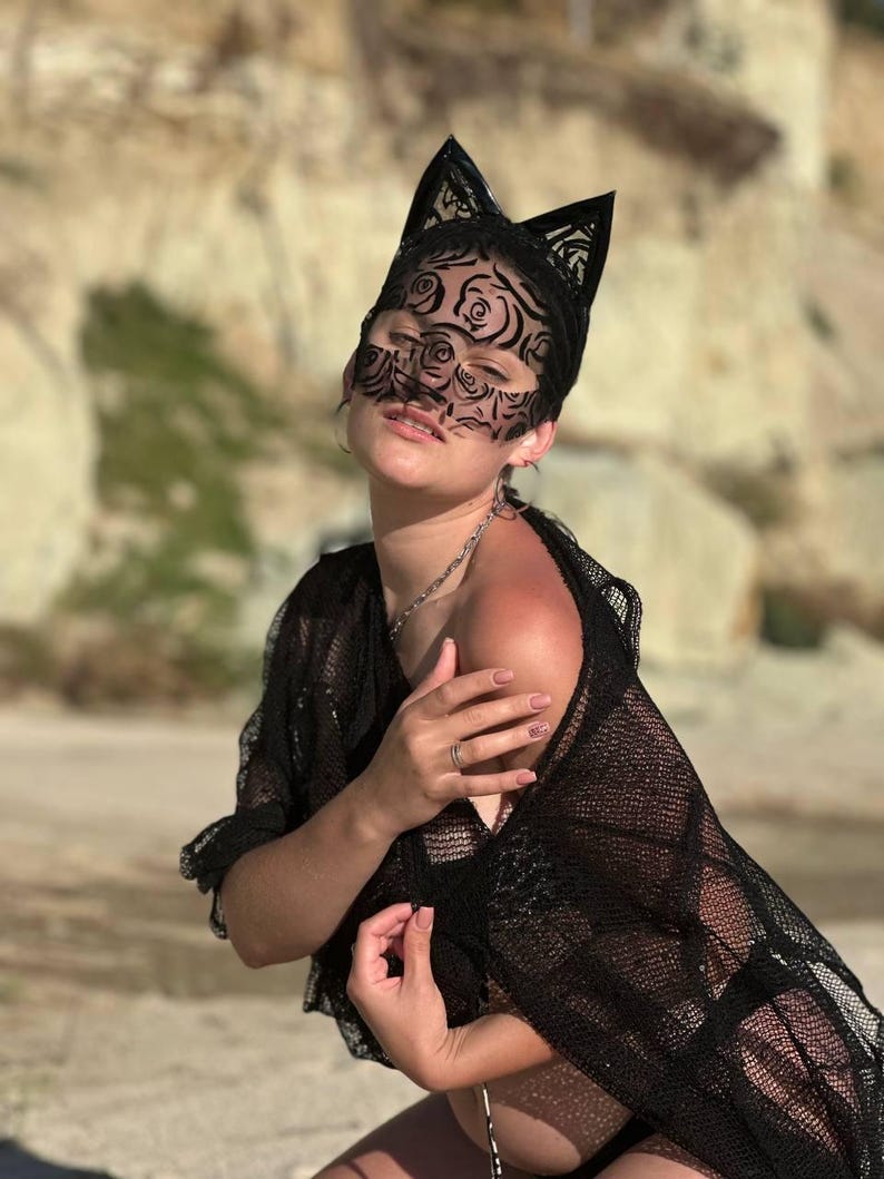 Lace Cat Mask with Cat Ears Headband 57