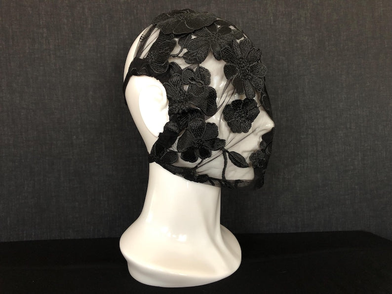 Black Floral Embroidery Full Face Mask 55
