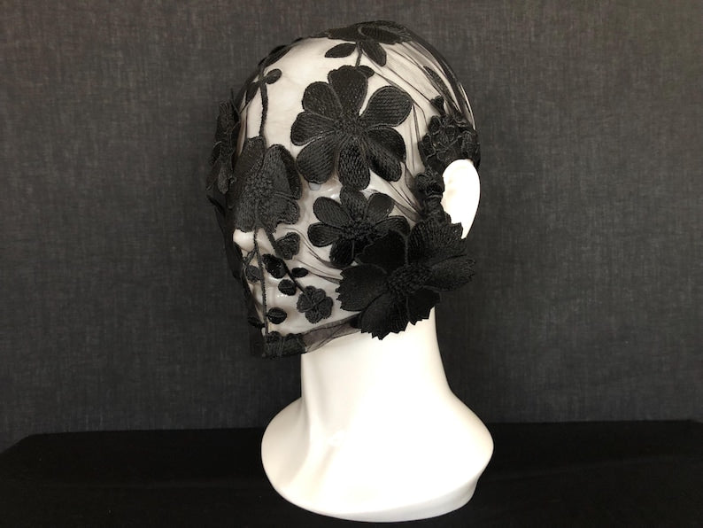 Black Floral Embroidery Full Face Mask 55