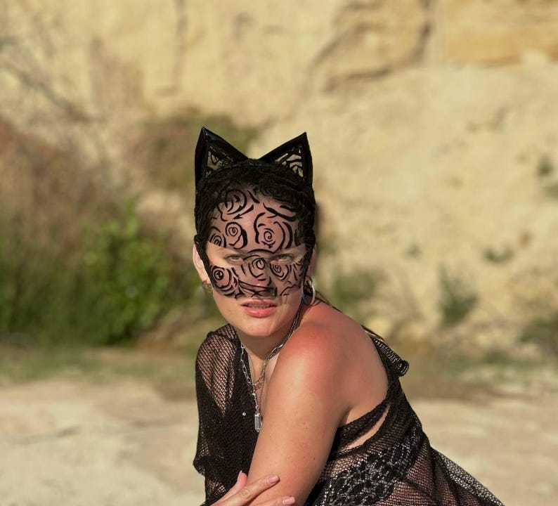 Lace Cat Mask with Cat Ears Headband 57
