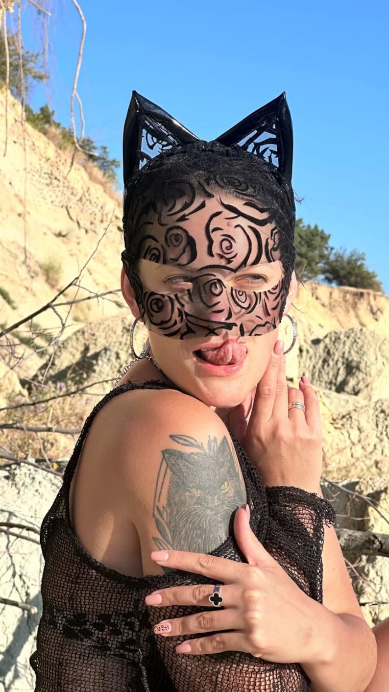 Lace Cat Mask with Cat Ears Headband 57