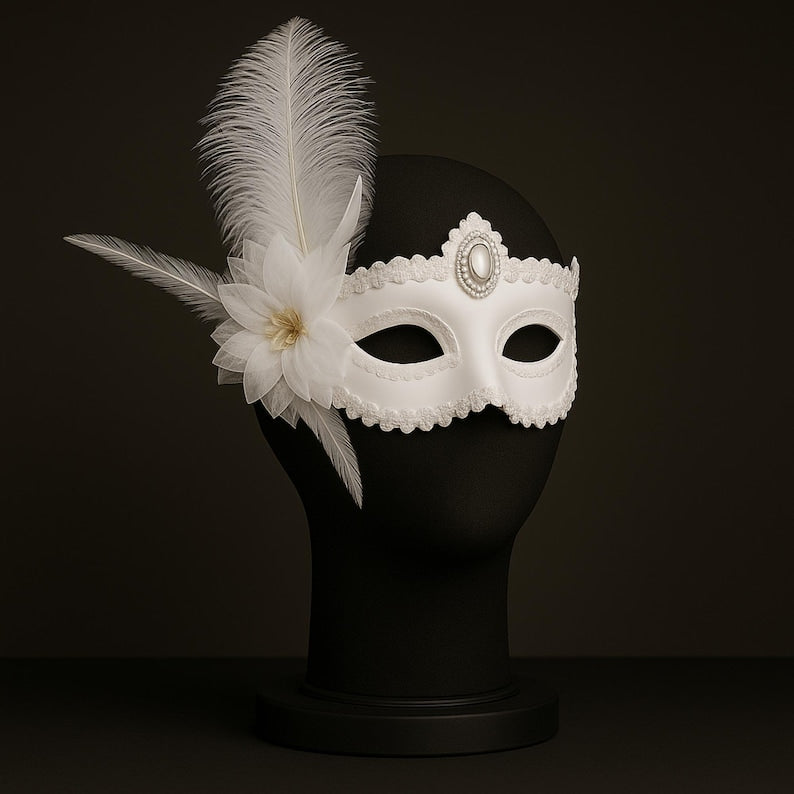 Handcrafted luxury feather and rhinestone mask