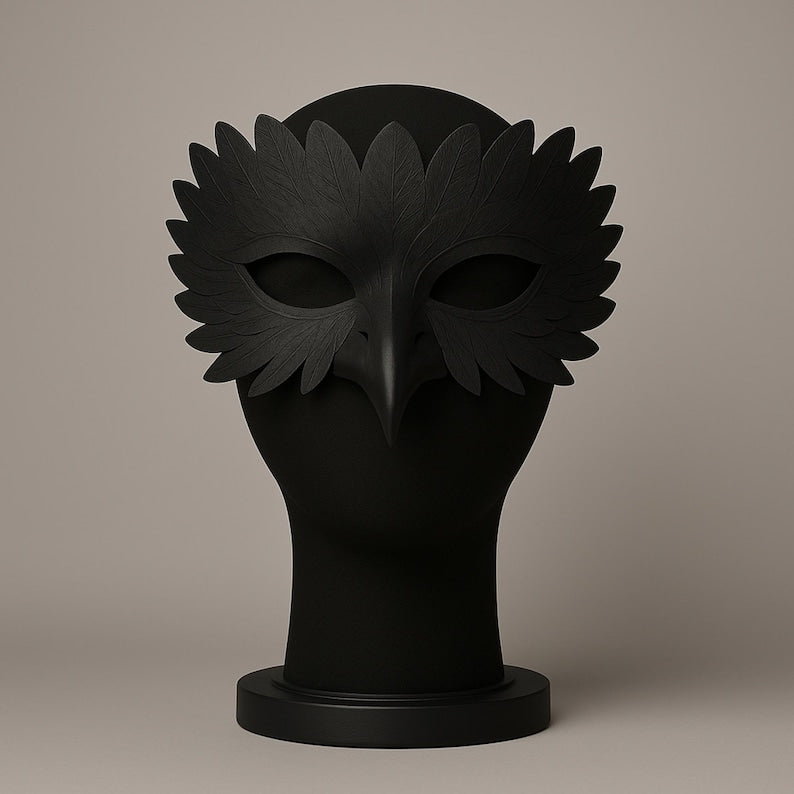 Owl Feather Beak Mask – Handmade Masquerade Bird Costume Accessory