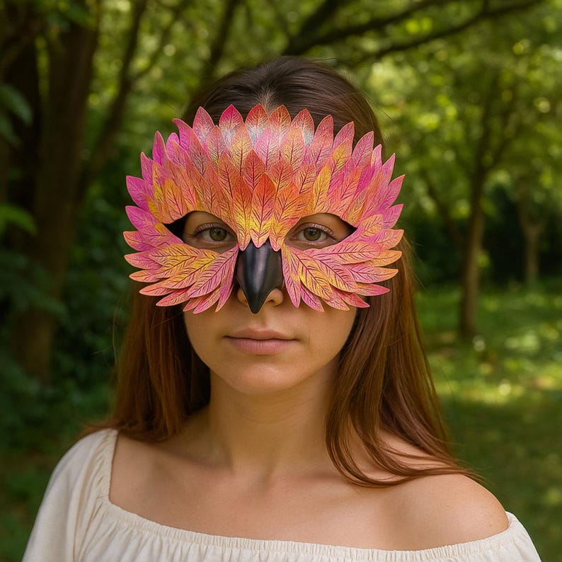 Owl Feather Beak Mask – Handmade Masquerade Bird Costume Accessory