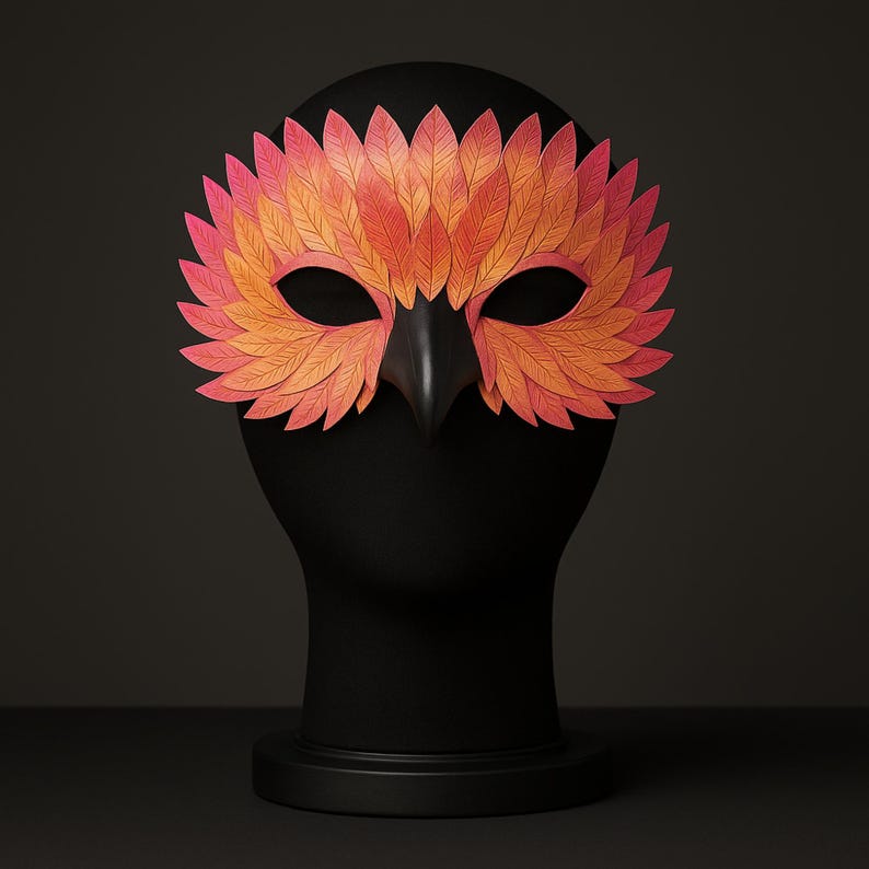 Owl Feather Beak Mask – Handmade Masquerade Bird Costume Accessory