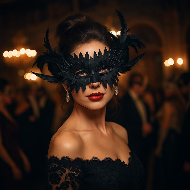 Rhinestone Feather Masquerade Mask
