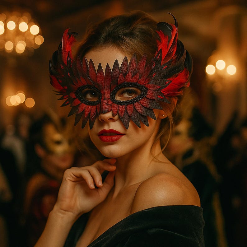 Rhinestone Feather Masquerade Mask