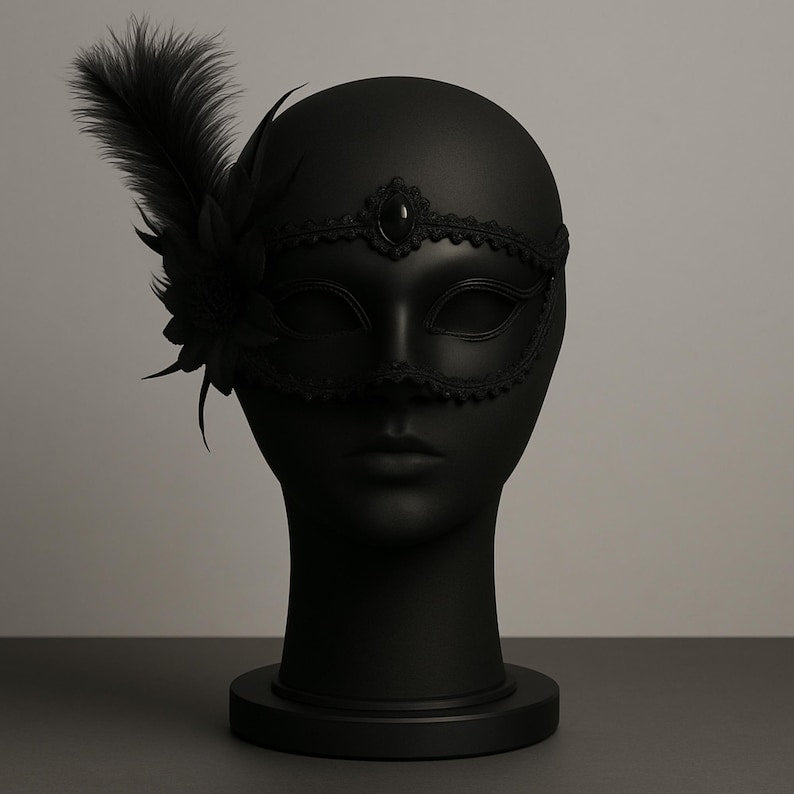 Handcrafted luxury feather and rhinestone mask