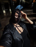 Gothic Punk Lace Full-Face Mask – Feather-Adorned Edgy Design