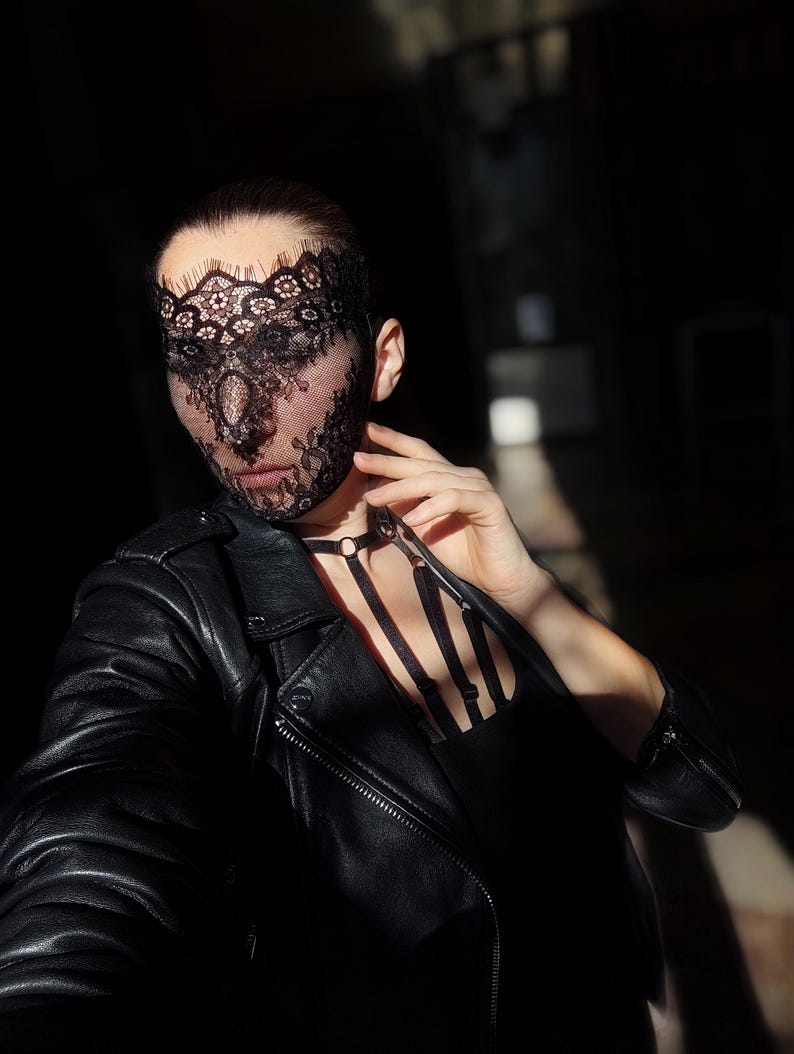 Black Intricate Lace Full Face Mask 45