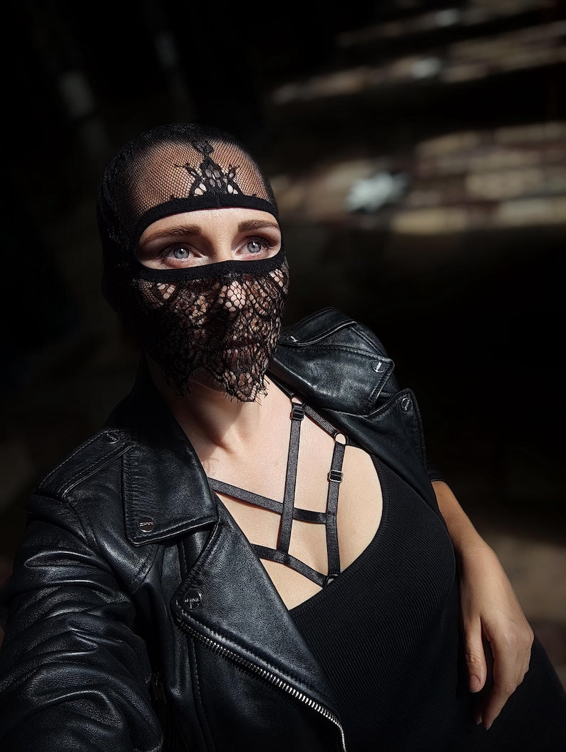Handmade black lace mask with exposed eyes 47