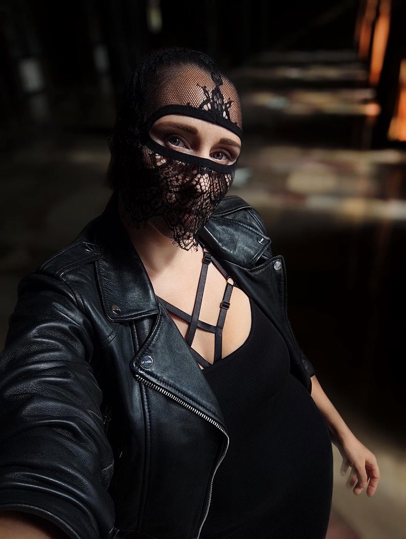 Handmade black lace mask with exposed eyes 47