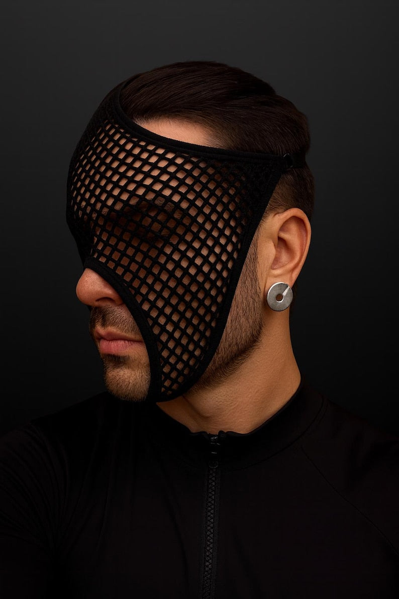 Handmade Black Mesh Rave Mask 69