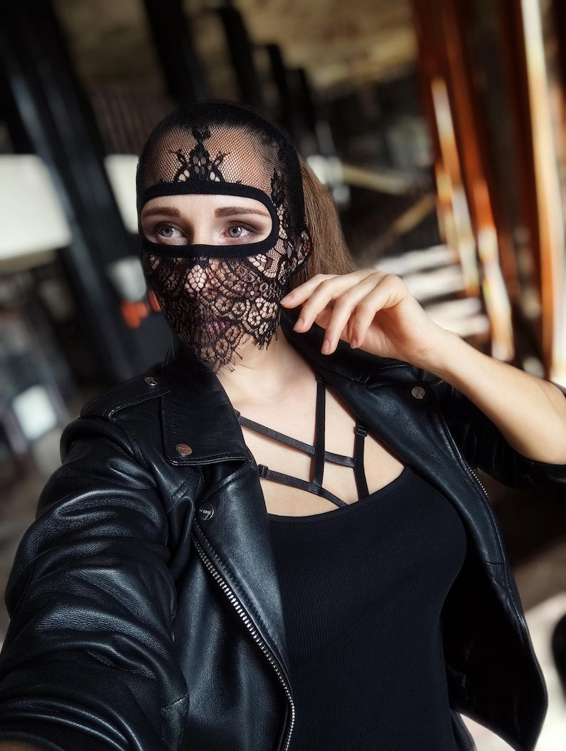 Handmade black lace mask with exposed eyes 47