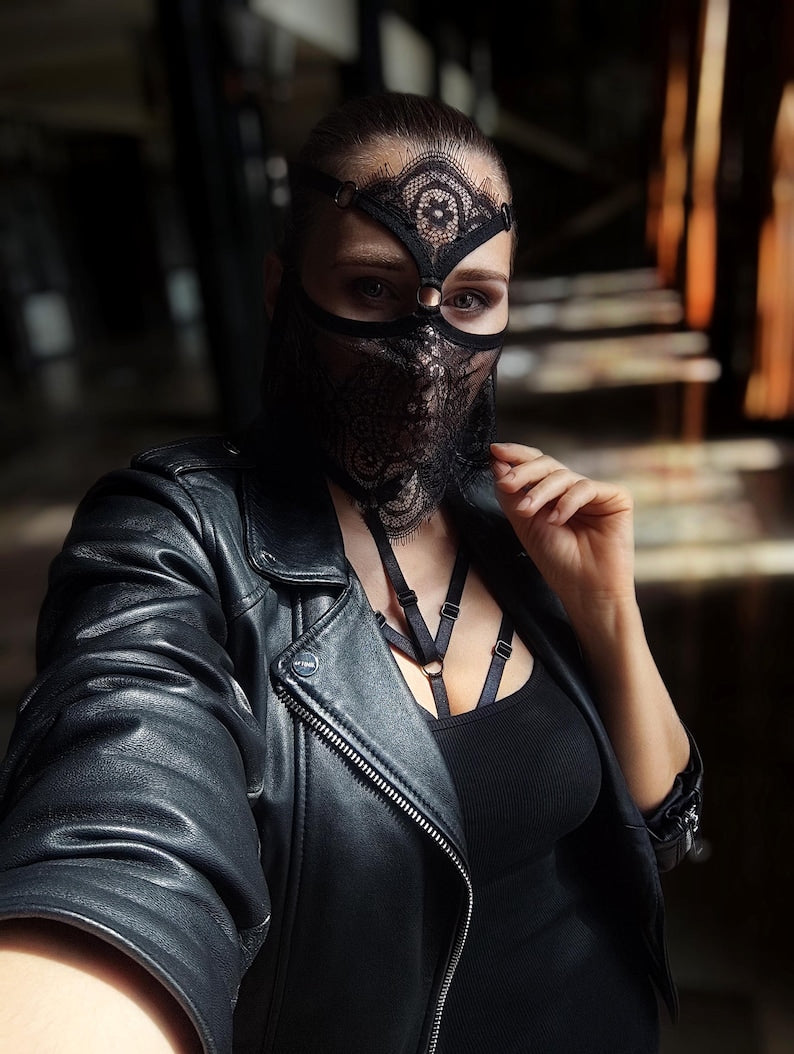 Black Gothic Lace Half-Face Mask