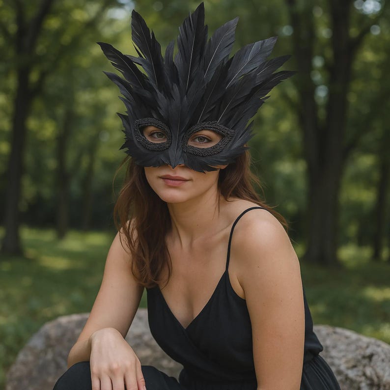 Black Raven Crow Mask – Handmade Gothic Masquerade Costume Accessory
