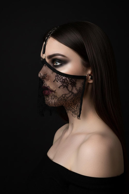 Black Lace Mask Masquerade Mask Veil 175